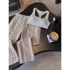 Conjunto de pijama de tirantes de color liso estilo chica atrevida para mujer, llegada de verano, talla grande, conjunto de dos piezas con pantalones de pierna ancha a cuadros