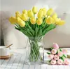 Mini Tulipa Amarela de PU Flor Artificial Decoração de Casamento Flor de Seda Decoração de Casa Planta Artificial Flor