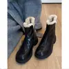 Primeiro Encontro Temporada Botas de Neve com Solado Grosso Femininas 2025 Novo Estilo Botas Afuniladoras de Inverno Sapatos de Algodão Quentes Sapatos Peludos Botas Curtas para Baixinhas