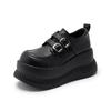 Sapatos Loafer de Sola Grossa para Mulheres Nova Coleção Primavera 2026 Sapatos Versáteis que Aumentam a Altura para Mulheres Baixas Sapatos de Couro Estilo Britânico Preto
