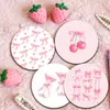 Porta-copos Transfronteiriços Doces e Curativos com Laço, Padrões de Cereja e Laço Rosa, Tapetes para Xícara de Chá com Atmosfera Feminina