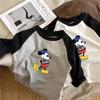 Nova camiseta de manga comprida de algodão Primavera e Outono para meninos e meninas Baby Top Impresso Camiseta Base Moda Interna