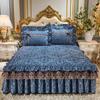 Falda de cama de encaje acolchado estilo europeo, individual, para otoño e invierno, gruesa, cálida, de terciopelo, 1,8 m, doble, antideslizante.