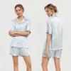 Conjunto de dos piezas de manga corta para mujer de comercio exterior, shorts para estar en casa, pijamas de seda, estilo conjunto de pijama de verano para mujer