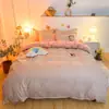 Popular Conjunto de Quatro Peças de Algodão com Aloe Vera para Primavera/Verão, Padrão Floral Fresco Branco e Verde, Amigo da Pele, Macio, Estilo Romântico Roupa de Cama