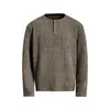 Camiseta de manga longa com gola semiaberta para homens, estilo americano moderno, cor sólida texturizada listrada INS, top casual solto para primavera e outono
