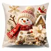 Conjunto de Fronhas de Natal com Quatro Designs: Boneco de Neve, Rena, Papai Noel, Pequena Cidade, Estampa de Inverno Dourado Quente Capa de Almofada para Sofá
