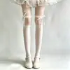 Meias Lolita Sweet com laço e alças, meias Lolita JK, meias-calças Pure Desire Milky White Patchwork.