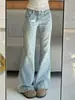 Jeans acampanados sexys de estilo americano para mujer, con ribete de encaje, tiro bajo, adelgazantes, no ajustados, pantalones largos de campana, modernos para primavera y otoño