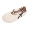 Sapatos Peludos para Mulheres no Inverno Novas Roupas Externas Sapatilhas Decoração de Pérolas 2025 Estilo Coreano Sapatos Feijão Fada de Uma Perna Sapatos de Cavar