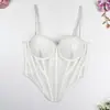 Sujetador Camisola de Malla Rayada de Venta Caliente Transfronteriza con Ropa Interior Moldeadora de Cintura y Top Tube Exterior para Fiesta Fiesta Sujetador de Ballenas