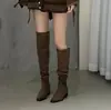 Botas elásticas ajustadas de tacón alto retro, nuevas botas vaqueras de moda 2026 de doble uso, tacón grueso, plisadas, botas altas