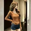 Camisa Elegante de Manga Longa Slim Fit com Botões Estilo Coreano Estilo Desejo Puro para Mulheres Outono Redutora de Idade Gola Meia Aberta Versátil Camada Base de Malha