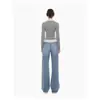 Jeans Deconstruidos de Tiro Alto con Raya Lateral de Pedrería Estilo Ann para Mujer, Pierna Recta Adelgazantes de Longitud Completa para Primavera/Verano