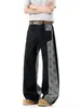 Calça jeans estilo retro americano com blocos de cor e estampa de estrelas por toda parte, unissex, estilo rua retro, solta, casual, perna larga