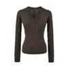 Suéter de punto trenzado con cuello en V, capa base ajustada, nueva colección otoño/invierno 2025 para mujer, top de punto de manga larga, venta al por mayor transfronteriza