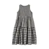 Comercio Exterior Transfronterizo Vestido Chaleco de Lino Estilo Japonés Empalme Degradado Cuadros para Mujer Vestido de Algodón y Lino Artístico Holgado sin Mangas