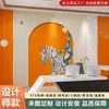 Diseño de espacio de tienda de ropa Decoración Patrón personalizado Tela de pared Fondo naranja Hermes Papel tapiz para herramientas de tienda física