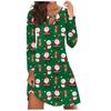 2021 Natal Europeu e Americano Feminino Transfronteiriço Outono e Inverno Gola Redonda Natal Estampa Digital Manga Longa Vestido Casual Roupas Femininas