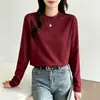 Camiseta negra de manga larga con cuello medio alto, algodón puro de peso pesado, para mujer, corte holgado, estilo nuevo primavera/otoño 2026, estiliza y es elegante