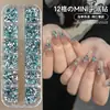 Caixa com 12 Compartimentos de Strass Mini para Nail Art em Resina, Strass Acrílico Coloridos Mistos de Fundo Plano e Formato Irregular para Decoração de Nail Art