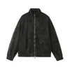 Chaqueta de cuero tie-dye deconstruida estilo retro americano para hombre, chaqueta de trabajo con cuello mao, abrigo aviador de corte holgado estilo motero para hombre