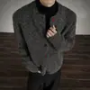 Cardigan suéter de botões retrô marrom escuro, unissex, modelagem solta, estiloso e casual, tricô para outono