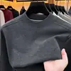 Nova Camiseta de Manga Longa Outono e Inverno Masculina Casual Versátil Moda Simples Gola Redonda Base Jacquard Moletom Masculino