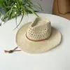 Chapéu de palha masculino para atividades ao ar livre Chapéu de palha estilo Western Jeans chapéu de palha chapéu de palha feminino montanhismo acampamento lazer versátil chapéu de sol para atividades ao ar livre beira-mar