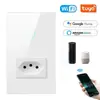 Interruptor de panel estándar de EE. UU. Tuya, Interruptor táctil inteligente WiFi estándar de Brasil Tuya + enchufe con medición, Alexa