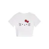 Camiseta Blanca de Manga Corta para Mujer, Nuevo Estilo de Verano, Estampado de Hello Kitty de Dibujos Animados, Top Versátil Dulce y Picante