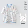 Pijama Bebê Verão Fino Quarto com Ar Condicionado Proteção da Barriga Macacão para Homens e Mulheres Bebê Algodão Puro Manga Longa Botão Aberto Pijama Antichute