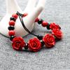 Huangcheng Zhu Joias Novo Conjunto de Joias Femininas de Quatro Peças Rosa Esculpida Pintada de Vermelho Colar Pulseira Brincos Joias Retrô Étnico