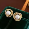 Pendientes de Perla y Camelia Incrustados con Circonita Estilo Xiaohongshu Inspirados en Chanel para Mujer, Pendientes de Lujo Ligero de Moda y Elegantes al por Mayor