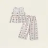 2026 Traje de Verano para Niñas Estilo Nuevo Estampado Floral Transpirable Suave Top Pantalones de Pierna Ancha Conjunto de Dos Piezas Fábrica de Ropa Infantil Envío Directo