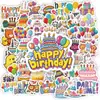 Compra directa transfronteriza: 56 piezas de lindos stickers de cumpleaños de dibujos animados, incluyendo diseños de pastel, globo y animales, para decoraciones de fiesta y scrapbooking