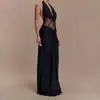 Falda Larga Elegante con Espalda Descubierta y Cinta Estilo Europeo y Americano Transfronterizo Encaje en la Cintura Escote en V Profundo Sexy de Tirantes Vestido Elegante de Fénix