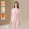 Conjunto de Roupa Íntima Térmica Feminina de Lã de Coelho com Gola Meia-Alta, Espessada, Antibacteriana, Acrílico, Aquecimento, Camada Base Sem Costura, Roupas de Outono e Calças para Mulheres