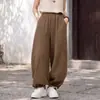 Calça Casual Versátil para Primavera e Outono com Novo Design de Cintura Elástica para Mulheres, Calça Jogger Longa de Algodão e Linho Estilo Retrô Artístico, Perna Reta