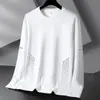 Camiseta informal de manga larga con cuello redondo, color liso, versátil, para hombre, otoño 2026, corte holgado, top moderno