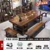 Conjunto de Mesa de Chá e Cadeiras de Madeira Maciça de Placa Grande, Mesa de Chá Minimalista Estilo Chinês Novo, Mesa Clássica de Chá para Preparo de Chá em Casa Estilo Kung Fu Zen para Escritório