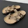 Sandalias Birkenstock para mujer de cuero tipo chancla con doble hebilla y suela de corcho, sandalias Birkenstock ajustables de verano para exterior al por mayor