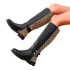 Nueva colección otoño/invierno 2026: Botas de montar de caña media para mujer, con bloques de color, estampado retro y tacón grueso, disponibles en tallas grandes, diseñadas para exportación y como calzado de moda para mujer
