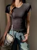 Camiseta blanca de cuello redondo de Tencel Lyocell de manga corta para mujer, nuevo modelo de verano, alta calidad, fina, top ajustado