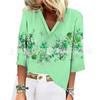Europeu e Americano Amazon Independent Station Primavera e Verão Nova Moda Floral Impresso Decote Em V Solto Casual Sete Mangas T-Shirt Top
