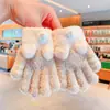 Novas Luvas de Veludo Coral de Terry para Meninas Outono e Inverno para Meninos e Meninas Cinco Dedos Fofas Luvas para Alunos do Ensino Fundamental Pai-Filho