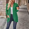 Cardigã de tricô canelado europeu e americano transfronteiriço para mulheres, outono e inverno, jaqueta solta de comprimento médio com bolsos, cardigã versátil de estilo casual