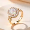 Anillo de Ópalo de Estilo Europeo y Americano de Venta Caliente Transfronterizo, Trabajo Pesado, Incrustado con Diamantes Brillantes, Anillo de Cadena, Soporte para Anillo, Anillo para Dedo