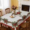 Exclusivo transfronterizo, popular mantel navideño con estampado de flor de Nochebuena de alta definición, mantel decorativo festivo, serie para el hogar, en stock