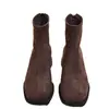 Botines de Ante Francés para Mujer Otoño Invierno 2026 Estilo Nuevo Tacón Grueso Punta Cuadrada Adelgazantes Botas Martin Cremallera Trasera Botines Elásticos para Mujer